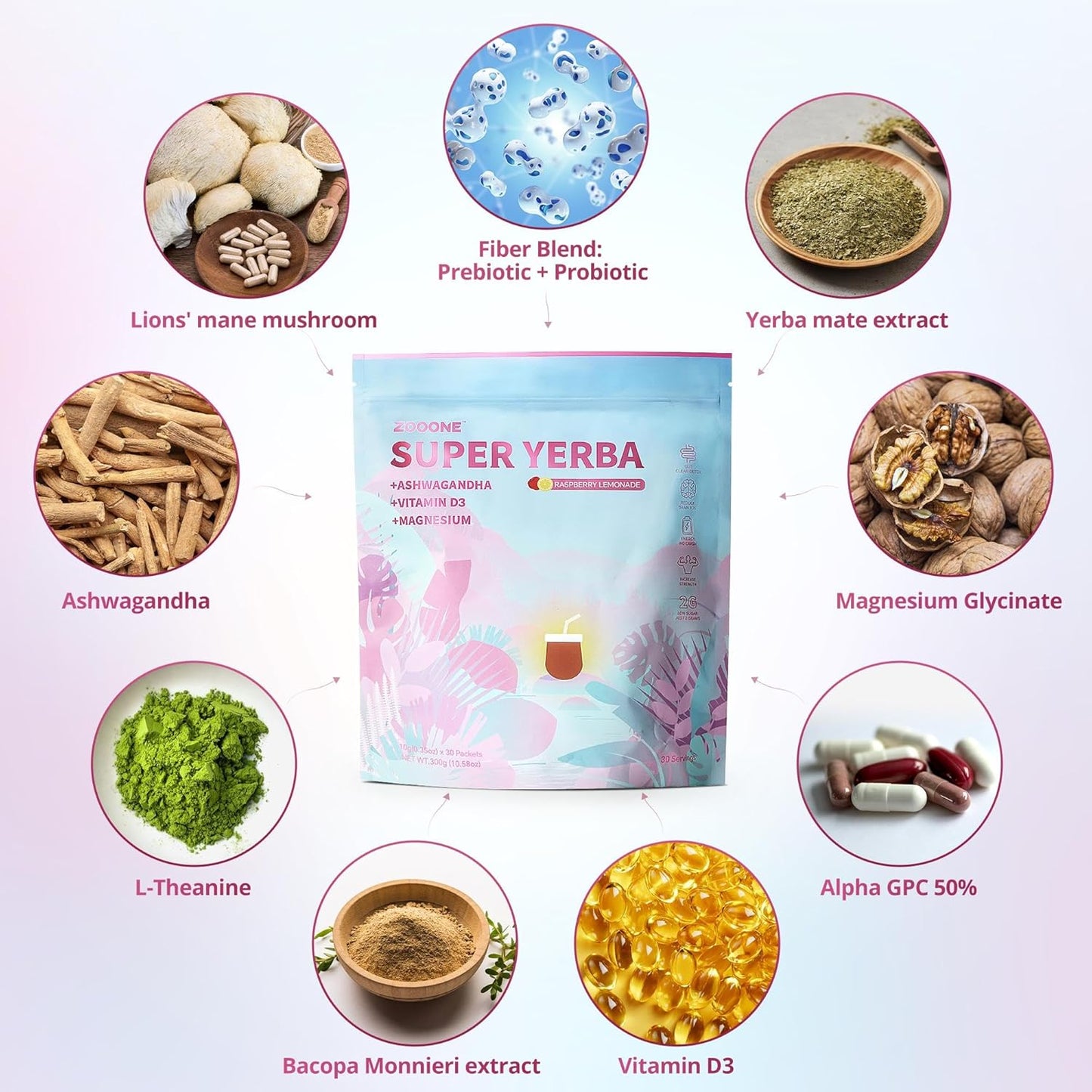 Zooone Super Yerba Mate Instant Powder - Raspberry Lemonade Flavor